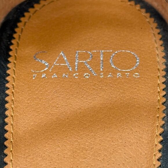 Franco Sarto Fidela Sandal 8.5 Black Leather Block Heel Ankle Strap Cut Out Shoe - Picture 7 of 10